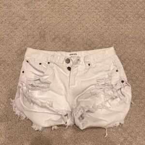 White Distressed Denim Shorts